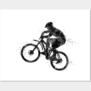 Boy Mountain Bike Cycling Black and White Silhouette Posters and Art
